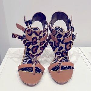 Sam Edelman Sandal Heels Sz 10 ECU. Leopard Print Hide and Brown leather
